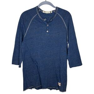 Iron & Resin Henley shirt blue tri-blend 3/4 sleeve mens size large